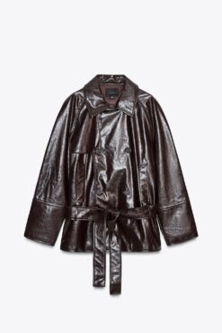 ÁO MĂNG TÔ NGẮN GIẢ DA